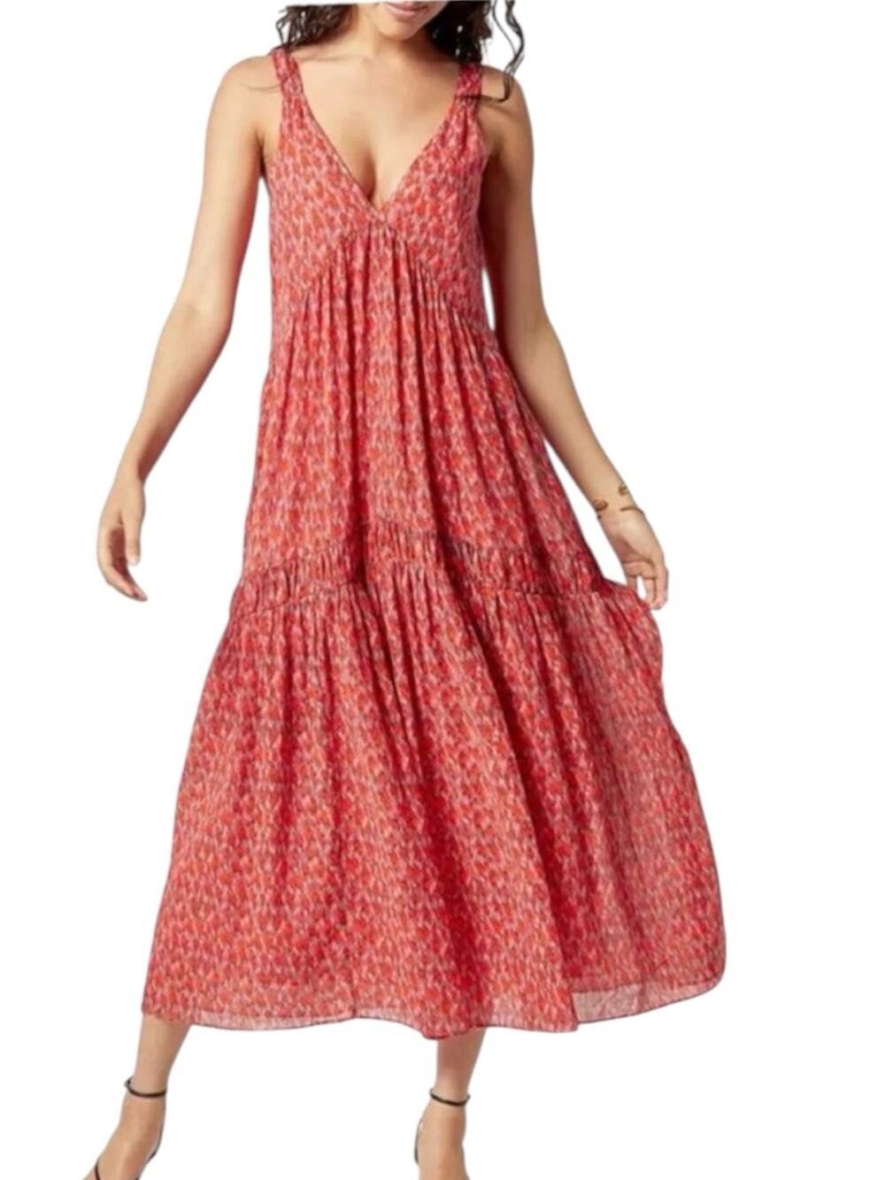 Joie Tea Rose Print Maxi Dress M Pink Red Sleeveless Cotton Lined Drop Waist